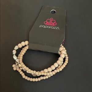 Paparazzi Beige and Silver Beaded Bracelet Trio